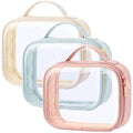 PACKISM TSA Approved Toiletry Bag 3 Medium, 3-1-1 Compliant Clear Makeup Bag with Handle, Quart Size Toiletry Bags Fit Carrv-on Travel Essentials, Water Resistant PVC, Grayish Blue, Rose Pink, Yellow