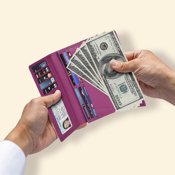 Real Leather Women Wallet Leather with RFID Blocking -Trifold Card Holder Designer Ladies Clutch with ID Window Wallets