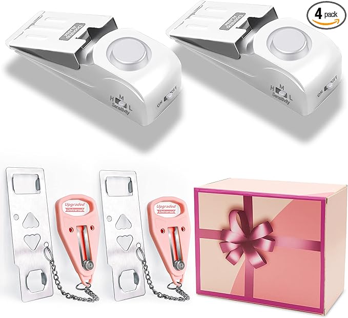 Portable Door Lock Home Security Door Locker Travel Lockdown Locks for Additional Safety and Privacy Perfect for Traveling Hotel Home Apartment College-Pink-4 Pack