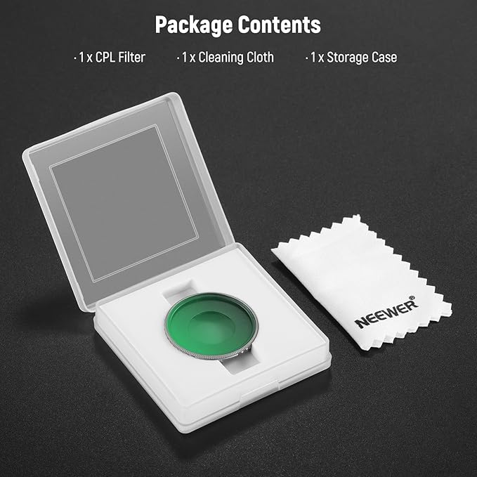 NEEWER Adjustable CPL Filter Compatible with DJI Osmo Action 5 Pro & Action 4, Screw On Circular Polarizing Lens Filter Multicoated HD Optical Glass Slim Frame Action Camera Accessories, FL-N49