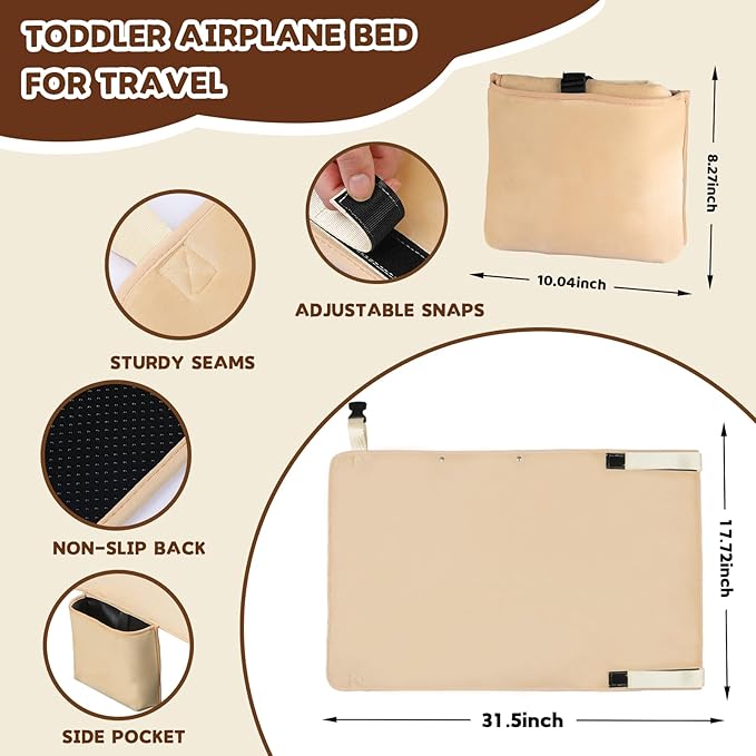 Toddler Airplane Bed with Blanket, Airplane Seat Extender for Kids, Baby Travel Essentials, Beige