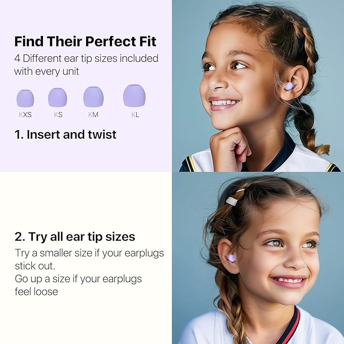 Kids Ear Plugs (6-12 Years) with Cord, Kids Ear Protection Reusable Noise Relief Earplugs for Focus, Travel, Concert, Socializing, Events, Sleep, Anxiety, Home, School, Playtime -26dB Noise Reduction