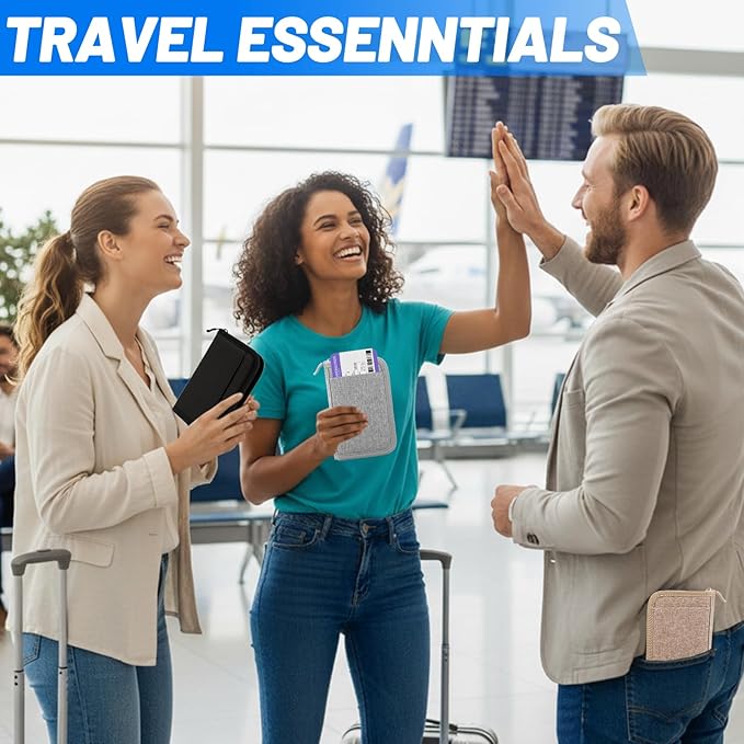 Passport Holder for Travel Essentials, RFID Blocking Protector Passport Wallets, Passport Document Organizer Case for Travel Must Have, Passport Book for Women, Couple, Family Cards, Tickets, ID, Cash