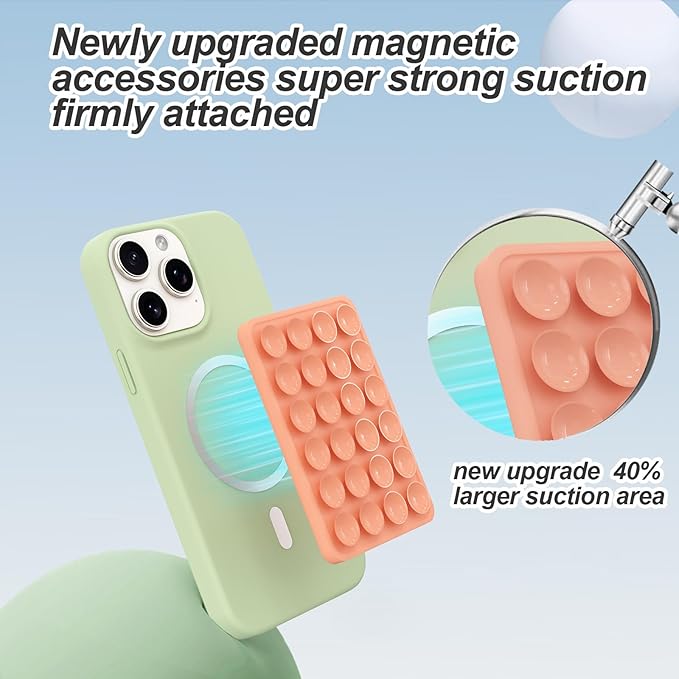 Magnetic Suction Phone Mount for MagSafe Case,Silicone Sticky Phone Grip Holder for iPhone,Removable Hands-Free Selfie/Video for TikTok & Instagram Influencer/Creator (Orange)