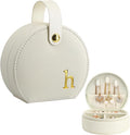 COLLECTIVE HOME - Travel Jewelry Case, Elegant Half-Moon Design with Gold Monogram, Detachable Handle, Personalized Accessory Organizer, Gift for Fashion-Forward Women and Teens (h)