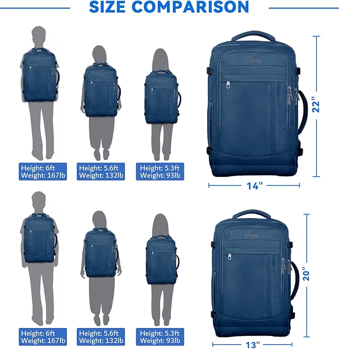 AREYTECO Large Travel Laptop Backpack for Men, 50L Carry On Backpack, Expandable Laptop Bag Water Resistant Overnight Weekender Gym Daypack Traveling Backpack, Traveler Gifts, Blue