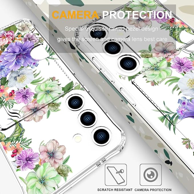 Compatible with Samsung Galaxy S24+ Plus / S25+ Plus Case Card Holder for Women Cute Design,Wallet Phone Cases Transparent Cool Kawaii Protective (Clear Impressive Flowers)