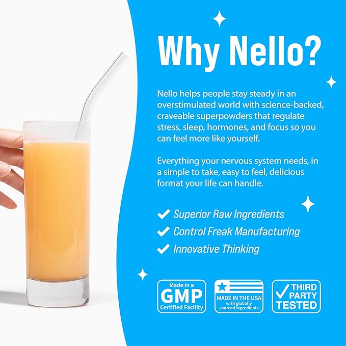 Nello Supercalm Powdered Drink Mix, Cortisol Reducer* and Sleep Aid Supplement, L Theanine, Ksm-66 Ashwagandha, Magnesium Glycinate, Vitamin D 3, No Sugar, Non GMO, On The Go, 20 Ct, Orange Creamsicle
