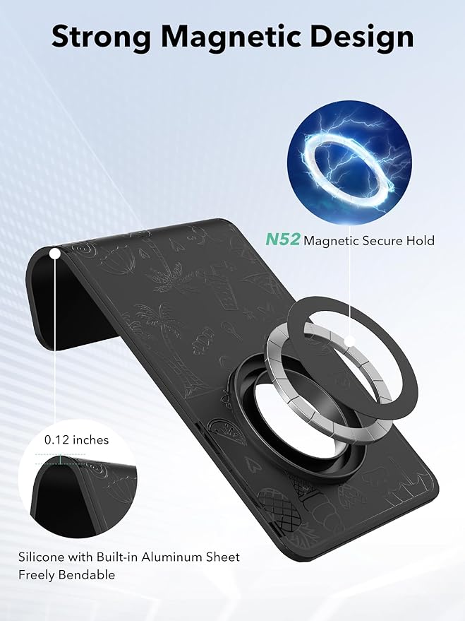Magnetic Airplane Phone Holder, Travel Essentials Foldable Phone Stand for MagSafe, Universal Hands-Free Flexible Desk Stand for Plane, Office, Kitchen