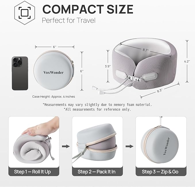 Memory Foam Travel Neck Pillow for Airplane, 360° Head Support Travel Essentials for Long Flights, Breathable Cover and Compact Storage Case, Portable Gift for Men and Women
