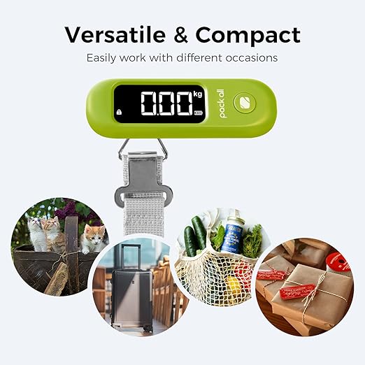 pack all 110 Lbs Luggage Scale, Digital Handheld Baggage Scale, Travel Suitcase Weight Scale with LCD Display, Battery Included, Apple Green