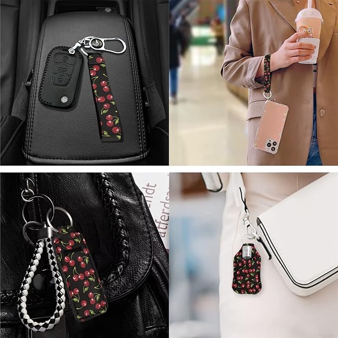Suobstales 3Pcs Travel Bottles Keychain Holder Set,Travel Bottle Sleeves+Neoprene Chapstick Holders+Lanyard Keychain