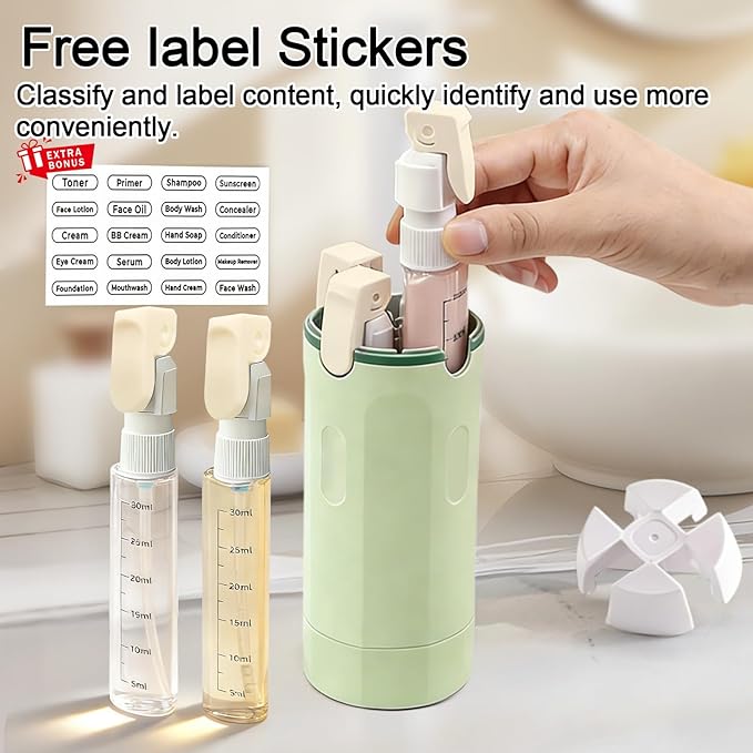 4 in 1 Travel Dispenser Bottles Refillable,Travel Shampoo and Conditioner Bottles，No Spill Space Saving Compact,for Vacation Business Trip