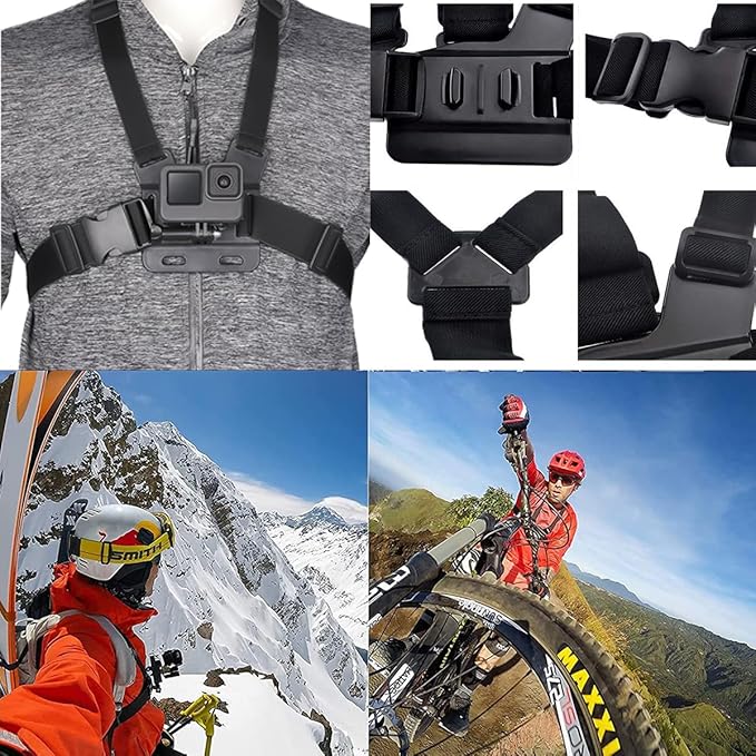 4 in 1 Camera Accessories Kit Head Strap, Chest Strap, Backpack Clip, Wrist Strap Mount Compatible with GoPro Hero 13 12 11 10 9 8 7 6 5 4, Session & Most Action Camera