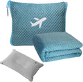 Travel Blanket Airplane Compact with Bag, Travel Essentials 3 in 1 Packable Airplane Blanket, Travel Pillow and Blanket Set, Inflatable Pillow, Luggage Sleeve & Backpack Clip (Slate Blue)
