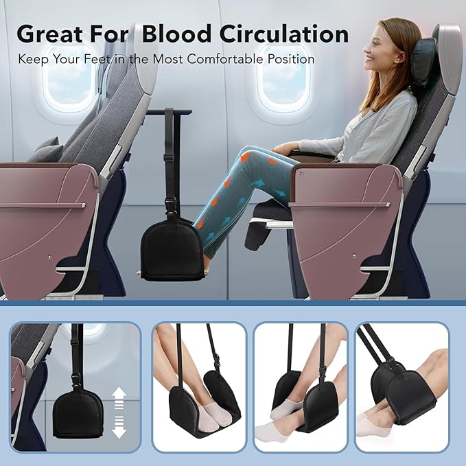 Airplane Foot Rest Portable and Adjustable Foot Hammock,Foot Sling with Removable Support Plate for Relaxing Feet and Leg During Airplane Travel/Long Car/Train Trips/Offices