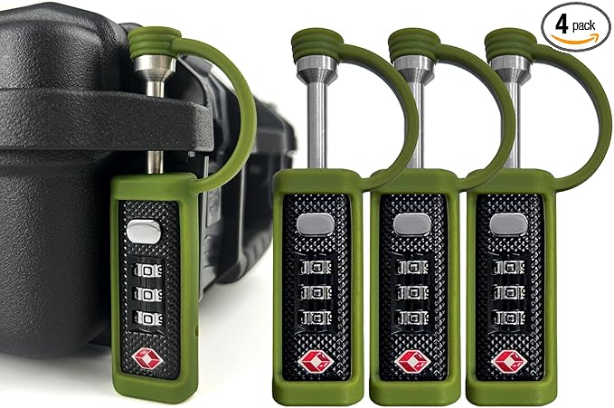 LAFENLIN 4-Pack TSA-Approved Gun Case Locks for Secure Firearm Transport & Storage, Cut-Proof Heavy Duty Padlocks Fit Gun, Rifle, Handgun, & Pistol Travel Cases, Moss