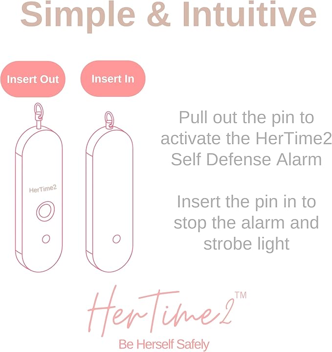 HerTime2 Personal Alarm for Women Adults Seniors – Travel Safe and Waterproof Self Defense Siren – Safety Keychain – Extra Loud – Strobe Light – Cute Key Chain Protection Gift
