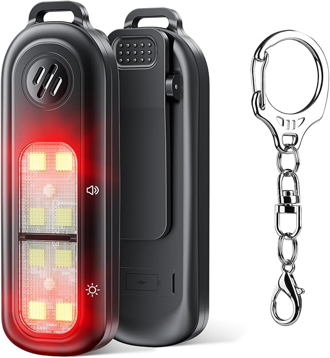 Personal Safety Alarm for Women, gliship Loud 130DB Siren self Defense Keychain with 3 Colors LED Strobe Safety Lights Rechargeable Taillight Clip On Alarm for Running Women Men Children Elderly