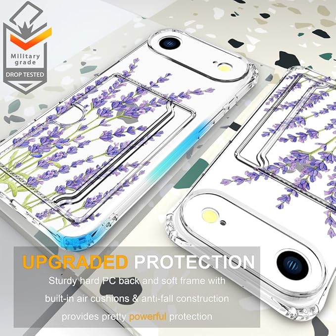Compatible with iPhone 17 Air Case Card Holder for Women Cute Design,Wallet Phone Cases Transparent Cool Kawaii Protective (Clear Purple Lavender)