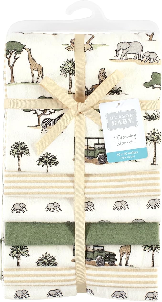Hudson Baby Unisex Baby Cotton Flannel Receiving Blankets Bundle, Going On Safari, One Size (Pack of 2)