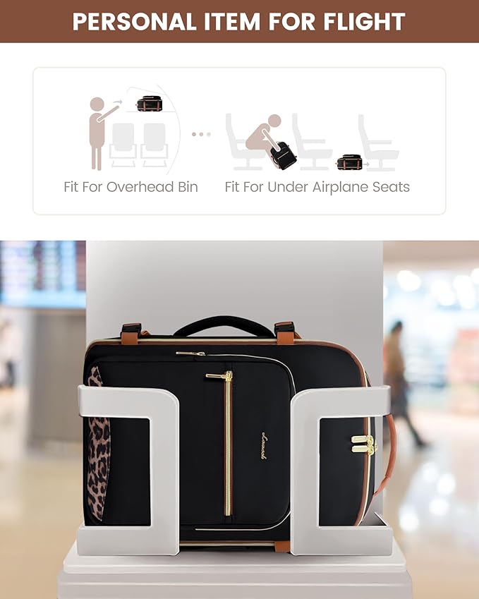 LOVEVOOK Travel Backpack for Women & Men 40L,Airline Approved Carry On Backpack Travel Essentials,TSA Carry on Luggage,Waterproof Personal Item Travel Bag Suitcase,3 Packing Cubes,Black-Leopard print