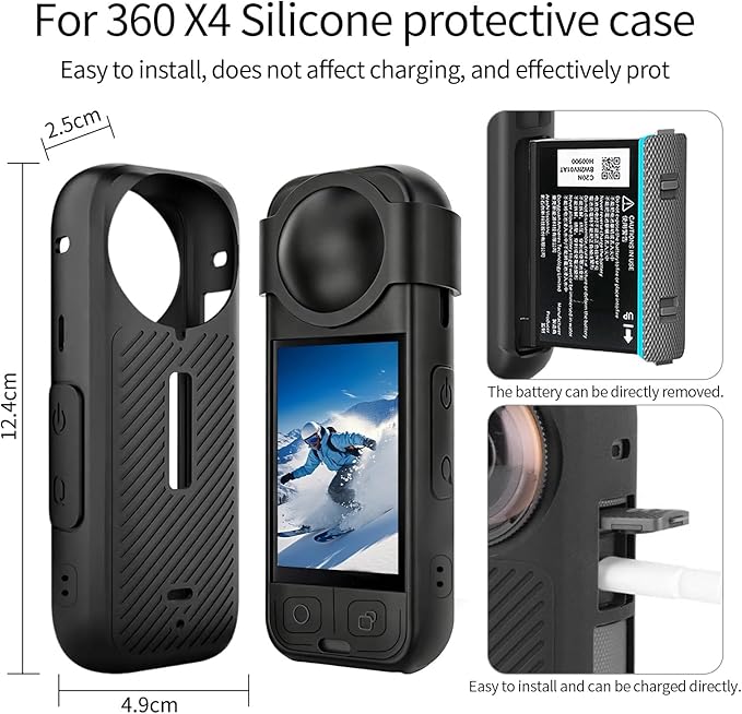 JasonMighty For Insta 360 X4 (NO X4 AIR) Action Camera Protector Accessories Kit Include Camera Case/Silicone Cover/Lens Guards/Screen Tempered Glass