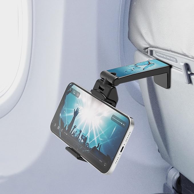 Beyond Cell Travel Accessories, Universal Seat Back Tray Table Hands Free Phone Clip Holder, Adjustable Pocket Size Airplane Travel Essentials Compatible with iPhone and Android Butterfly Reflection