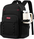 LOVEVOOK Laptop Backpack for Women with Stanley Cup Holder,15.6 Inch DIY Design Travel Work Backpack Computer Laptop Bag,Waterproof Nurse Teacher College Backpack Purse,Gifts for Women Men, Black-Red