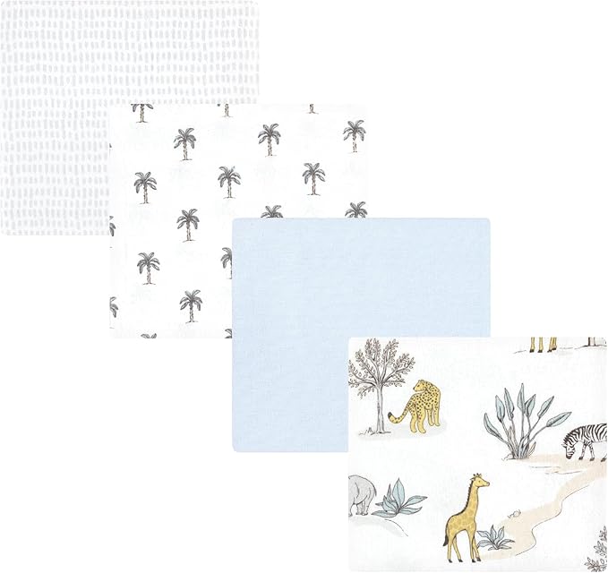 Hudson Baby Unisex Baby Cotton Flannel Receiving Blankets, Boy Safari World, One Size