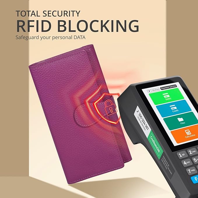 Real Leather Women Wallet Leather with RFID Blocking -Trifold Card Holder Designer Ladies Clutch with ID Window Wallets