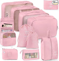 Anjing Packing Cubes for Suitcase 11PCS Luggage Packing Organizers Travel Essentials Luggage Organizer Hooked Toiletry Bag Cosmetic Bag and Shoes Bag, Pink