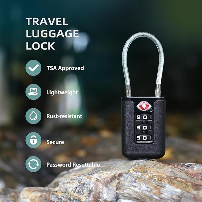 TSA Locks for Luggage, Small Padlock Combination, Luggage Locks TSA Approved, Combo Padlock with Code, for Suitcase, Gym Locker, Gun Case, Travel Backpack, Bag Zipper, Box (Black+Black)