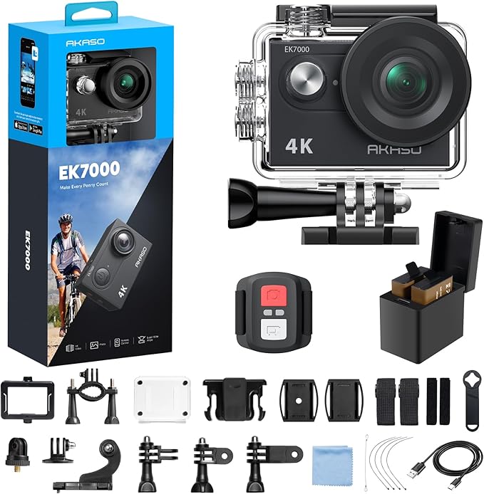 AKASO EK7000 4K30fps Action Camera - 131ft Waterproof Camera with Remote Control 4X Zoom Ultra HD 20MP Underwater Camera with Accessories Kit