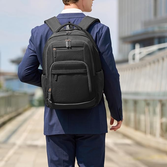 BOVIP Travel Backpack For Men Women,40L Carry On Backpack Flight Approved,TSA Personal Item Travel Bag Fits 17 Inch Laptop,Business Weekender Overnight Daypack Black