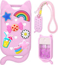 Juome Hand Sanitizer Spray Case for Touchland with Adjustable Keychain Lanyard & Charms, Cat Silicone Protective Holder for Touch Land Mist Case 1FL. OZ, Travel Cover Sleeve Accessory - Pink