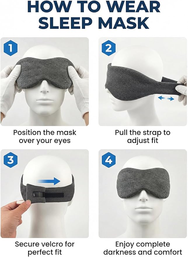 Sleep Mask for Women Men,Soft Zero Pressure Modal Material Eye Mask for Sleeping Blindfold,Blackout Full Eye Covers with Adjustable Velcro Strap for Side Sleeper Night Sleeping, Travel Essentials