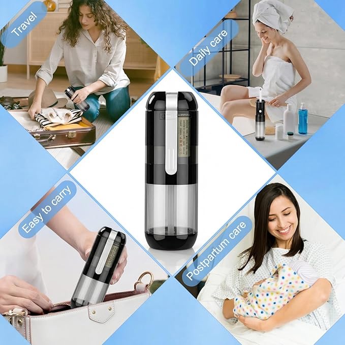 Portable Bidet Travel Size - Electric Handheld Travel Bidet Washer for Freshness on The Go, IPX7 Waterproof Toilet Sprayer for Post-Bathroom Hygiene, Camping & International Travel Essentials