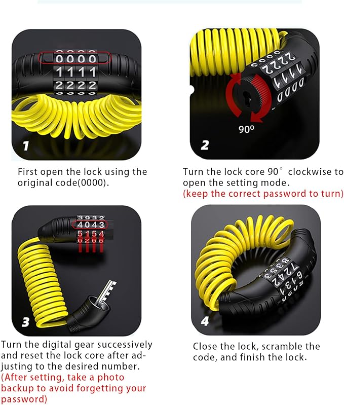 Windance 2pcs Motorcycle Helmet Lock Cable, Anti-Theft Retractable Luggage Lock with 4 Digit Password Combination Security Lock (Yellow 2pcs)