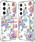 Compatible with Samsung Galaxy S24+ Plus / S25+ Plus Case Card Holder for Women Cute Design,Wallet Phone Cases Transparent Cool Kawaii Protective (Clear Amazing Lovely Flowers)