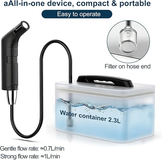 COSWE Portable Travel Bidet Electric Rechargeable Handheld Personal Bidet Sprayer for Hygiene Cleaning for Toilet with 2.3 liters Water container (Black), LIUW_JP2201