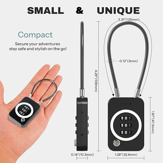 Combo Lock, Premium Cable Lock with Code, Combination Lock for Travel Security, Luggage, Suitcase, Backpack, Anti-Theft (Non-Luminous, Black)
