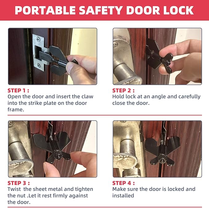 2 PCS Portable Door Lock,Door Lock,Home Security Door Locker Travel Lockdown Locks for Additional Safety and Privacy Protion,Door Lock Security Devices,for Home Hotel School Apartment