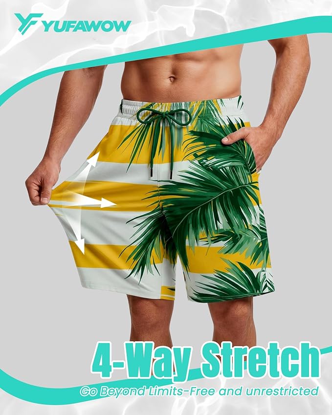 Men Swim Trunks 9 Inch with Mesh Lining Breathable Quick Dry Drawstring Pockets for Summer Beach Pool Board