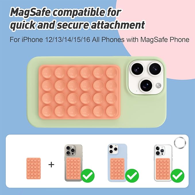 Magnetic Suction Phone Mount for MagSafe Case,Silicone Sticky Phone Grip Holder for iPhone,Removable Hands-Free Selfie/Video for TikTok & Instagram Influencer/Creator (Orange)