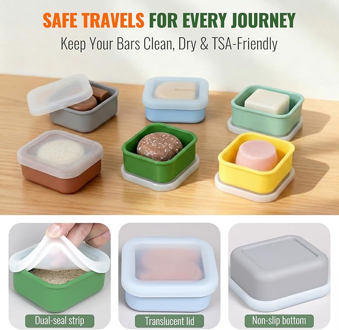 AIMAIAIMAI Shampoo Bar Travel Case Compatible with Kitsch, Leakproof Silicone Small Travel Soap Case with Draining Pad, Portable Soap Container for Gym & Camping, 1 Pack (Black)