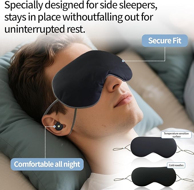 Ear Plugs for Sleeping Noise Cancelling 50dB, Reusable Hearing Protection for Snoring, Airplane Travel, Concerts & Focus, Includes 8 Silicone Tips & Comfortable Sleep Eye Mask (Black)