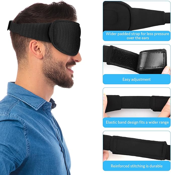 Sleep Mask, Super Soft 3D Contoured Cup Sleeping Mask, Upgraded 100% Blockout Light Sleep Masks for Women Men with Adjustable Strap, Comfortable Concave Molded Eye Covers for Sleeping, Black