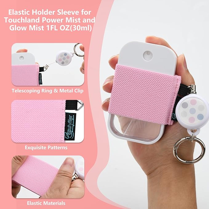 Beautyflier Pack of 4 Elastic Sleeve for Touchland Power Mist and Glow Mist 1FL OZ Hand Sanitizer Spray