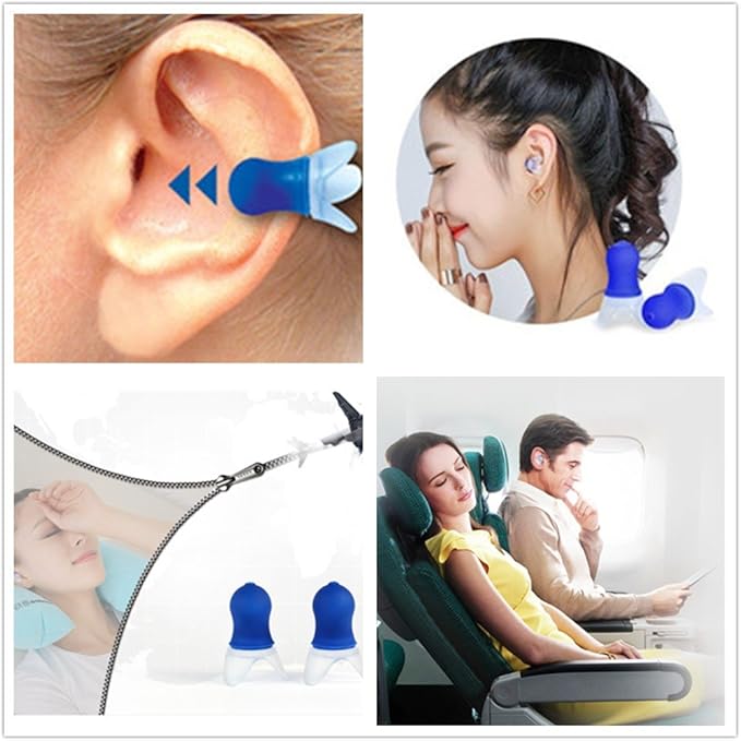 Pressure Reducing Ear Plugs Noise Reducing Earplugs Travel Accessory Silicone Hearing Protection Flight earplugs 2Pairs (Blue+Gray-Child)